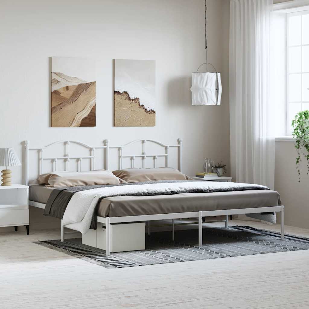 Cadre de lit métal sans matelas et tête de lit blanc 193x203 cm - XIOS