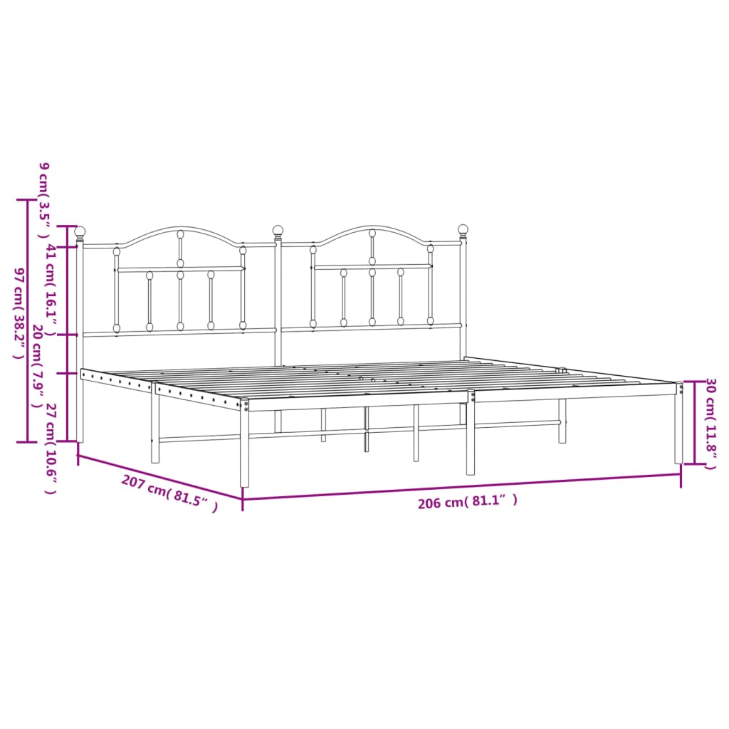 Cadre de lit métal sans matelas et tête de lit blanc 200x200 cm - XIOS
