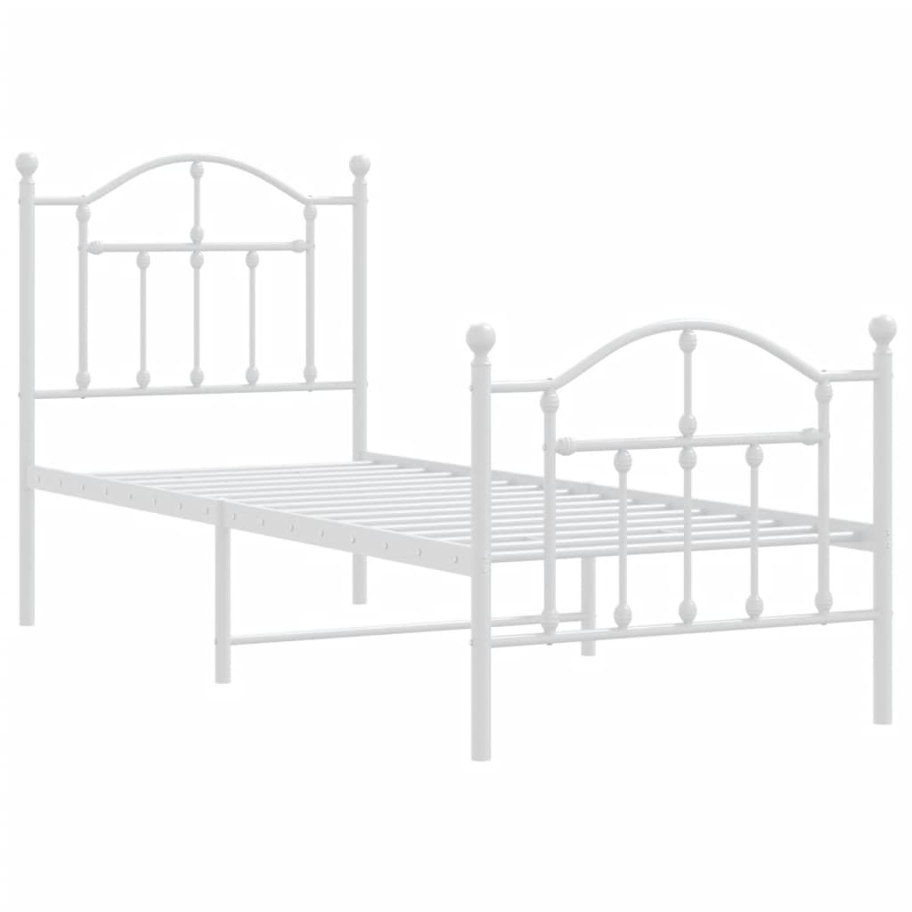Cadre de lit métal sans matelas avec pied de lit blanc 75x190cm - XIOS