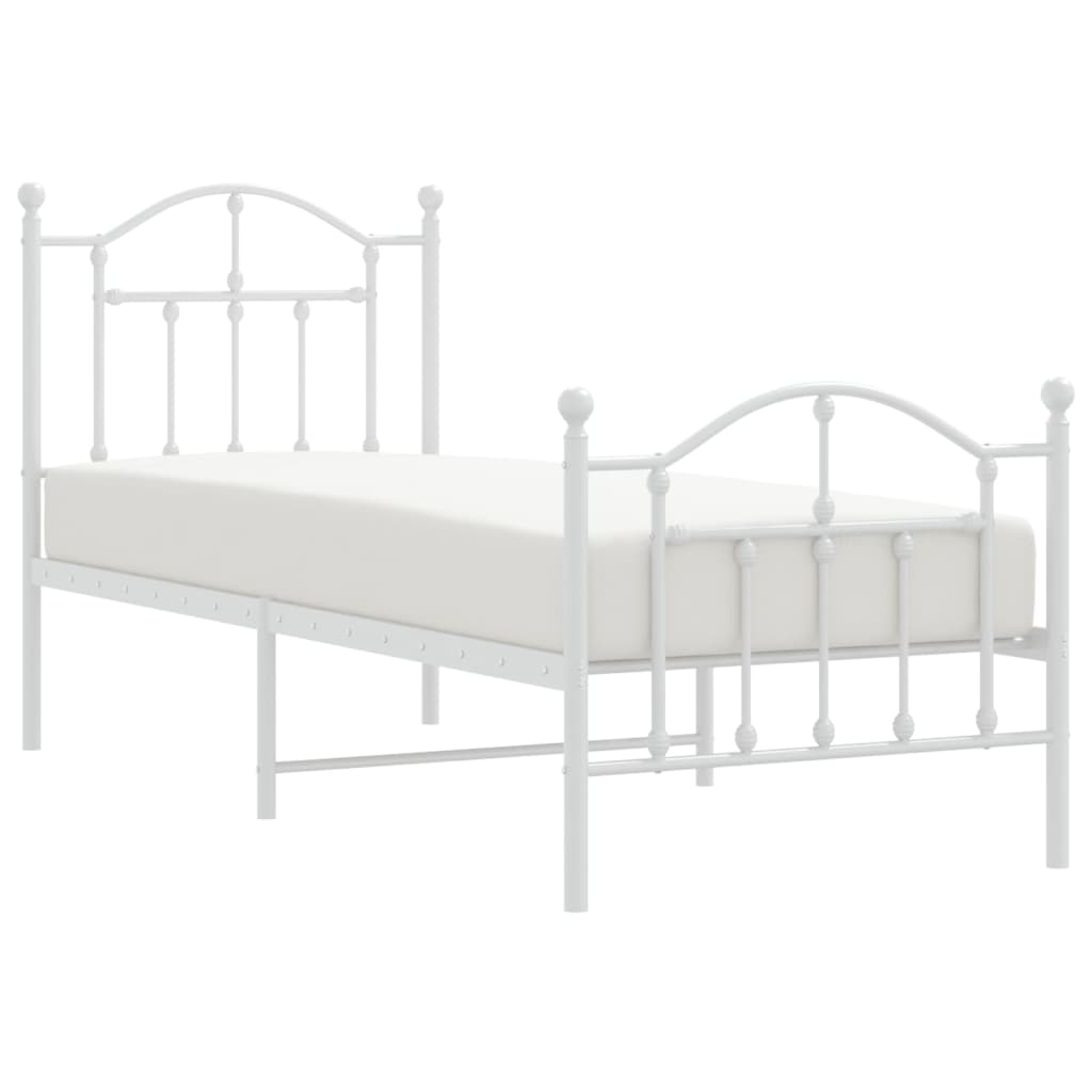 Cadre de lit métal sans matelas avec pied de lit blanc 75x190cm - XIOS