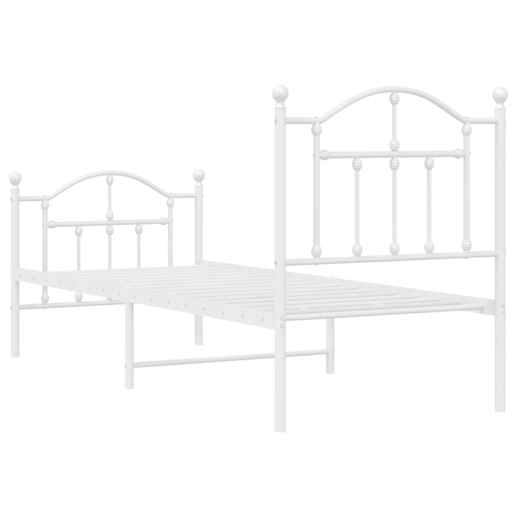 Cadre de lit métal sans matelas avec pied de lit blanc 75x190cm - XIOS