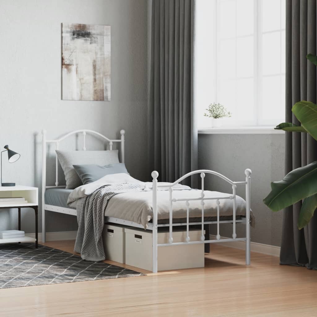 Cadre de lit métal sans matelas avec pied de lit blanc 75x190cm - XIOS