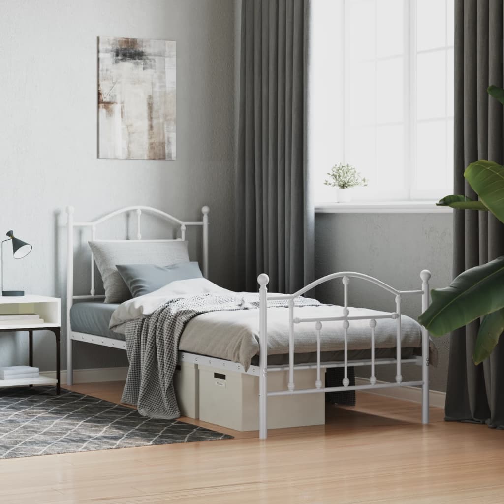 Cadre de lit métal sans matelas avec pied de lit blanc 80x200cm - XIOS