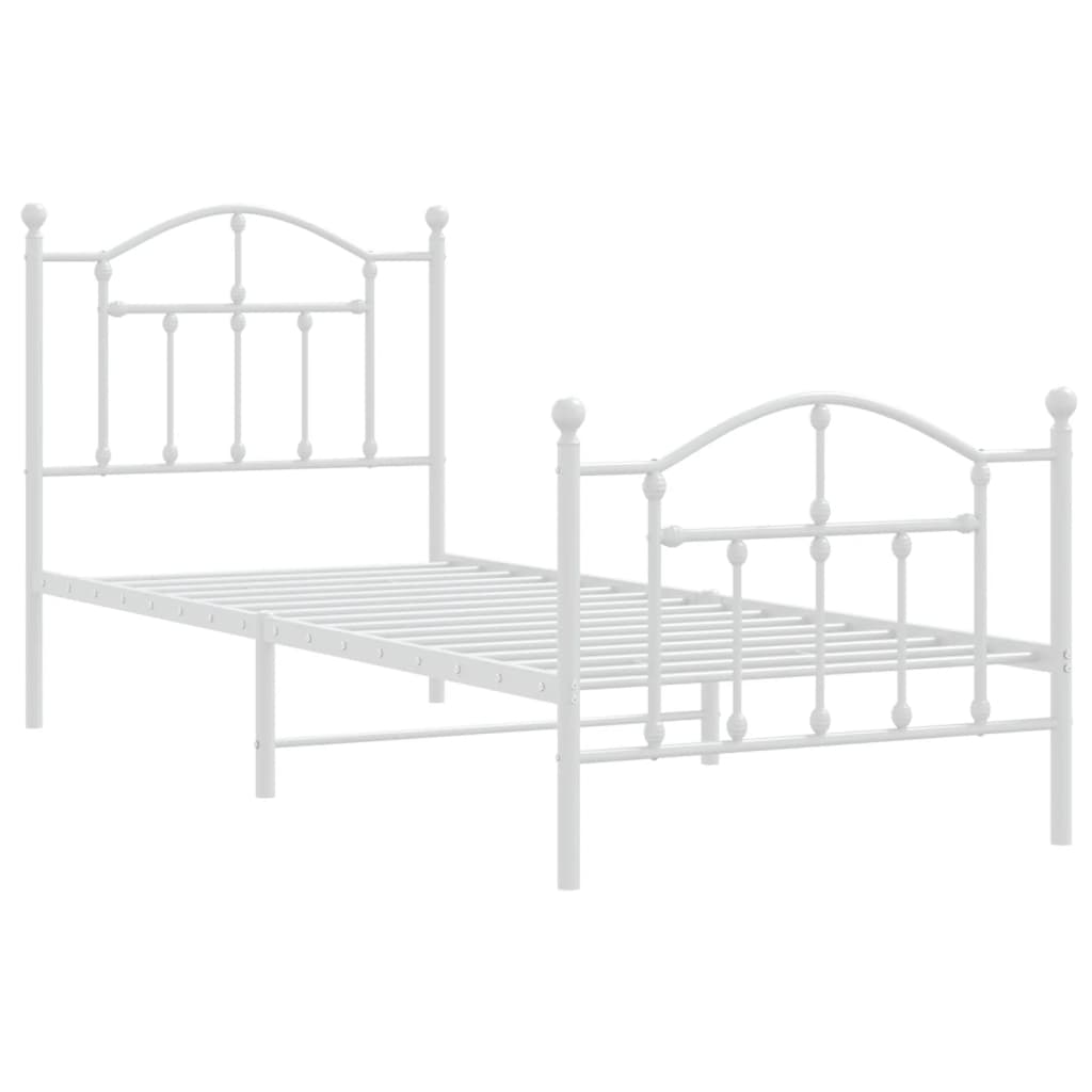 Cadre de lit métal sans matelas avec pied de lit blanc 90x190cm - XIOS