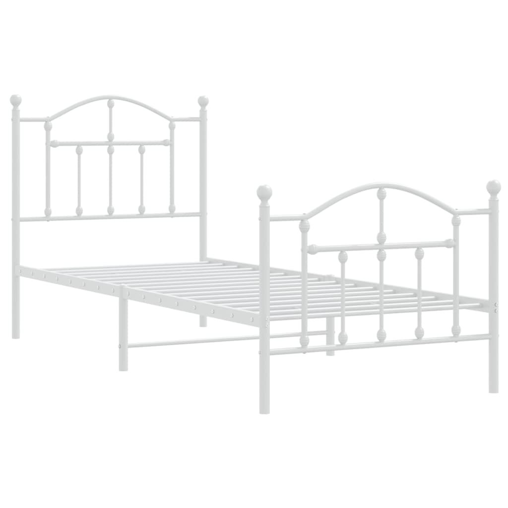 Cadre de lit métal sans matelas avec pied de lit blanc 90x200cm - XIOS