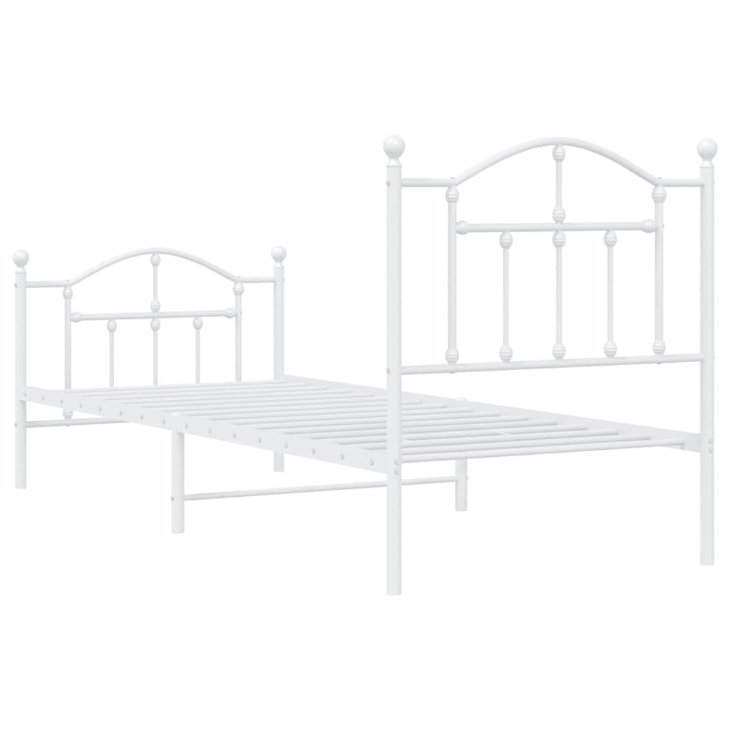 Cadre de lit métal sans matelas avec pied de lit blanc 90x200cm - XIOS