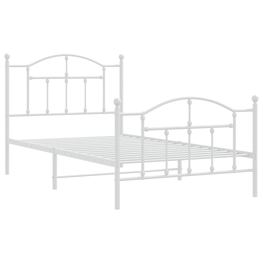 Cadre de lit métal sans matelas et pied de lit blanc 100x190 cm - XIOS