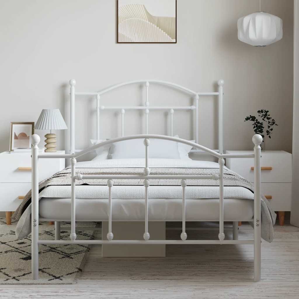 Cadre de lit métal sans matelas et pied de lit blanc 100x190 cm - XIOS