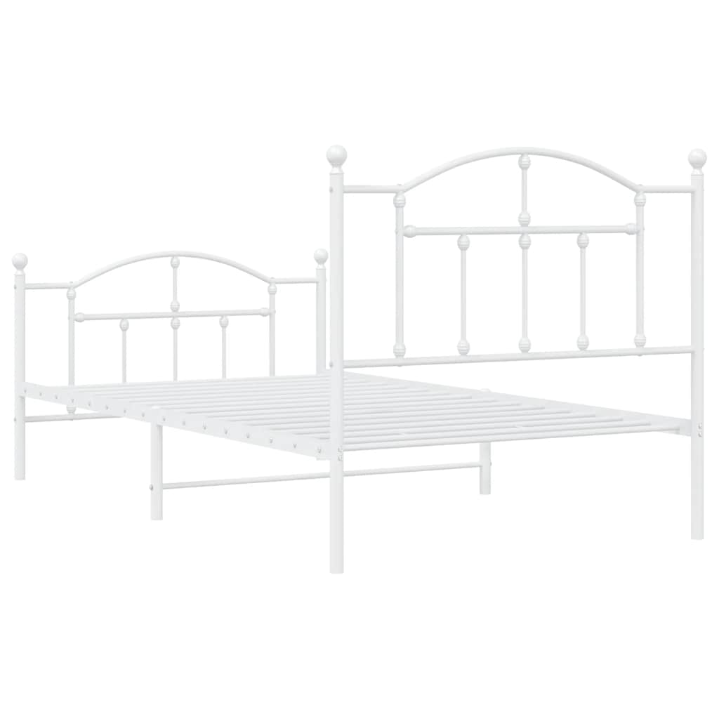 Cadre de lit métal sans matelas et pied de lit blanc 100x190 cm - XIOS
