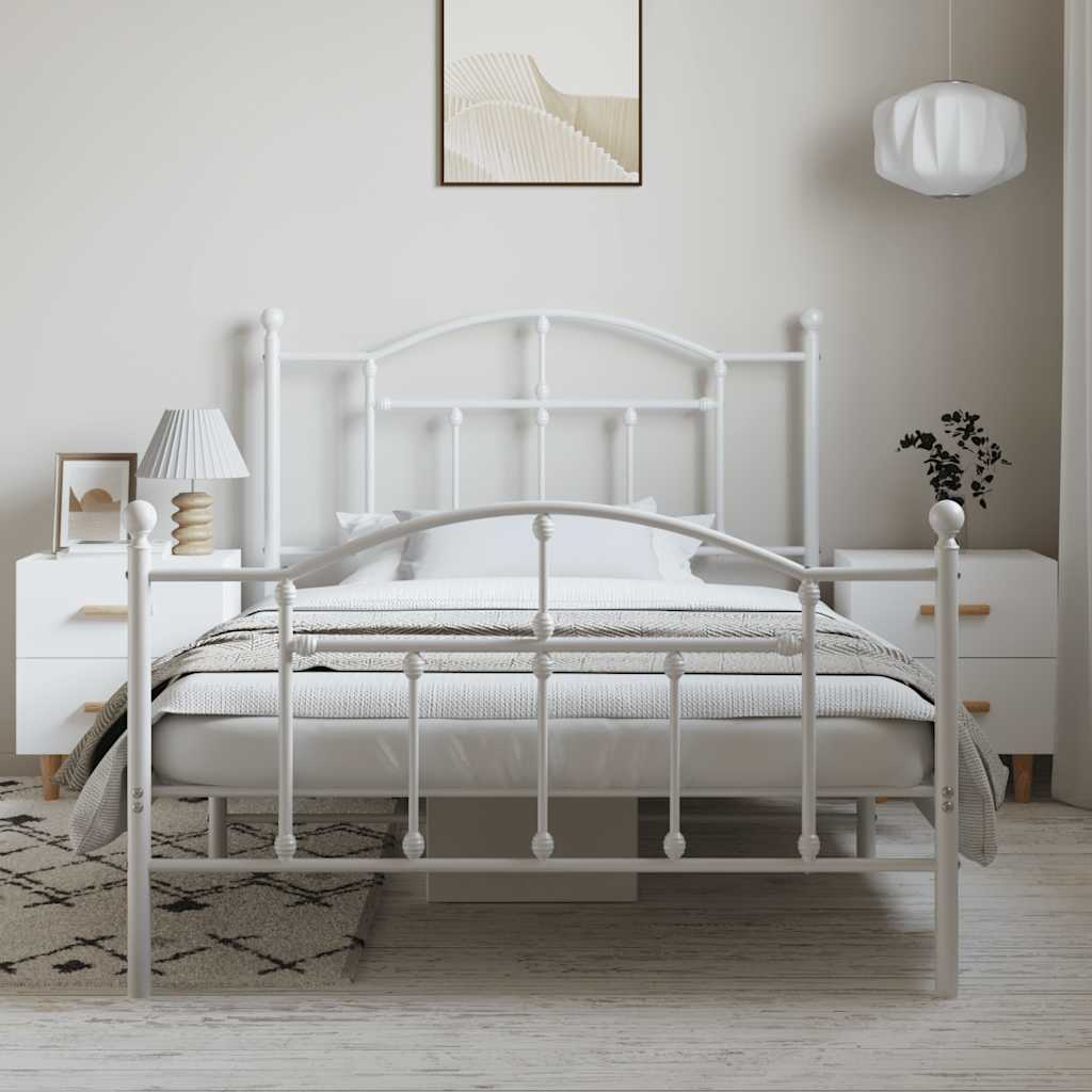 Cadre de lit métal sans matelas et pied de lit blanc 100x200 cm - XIOS