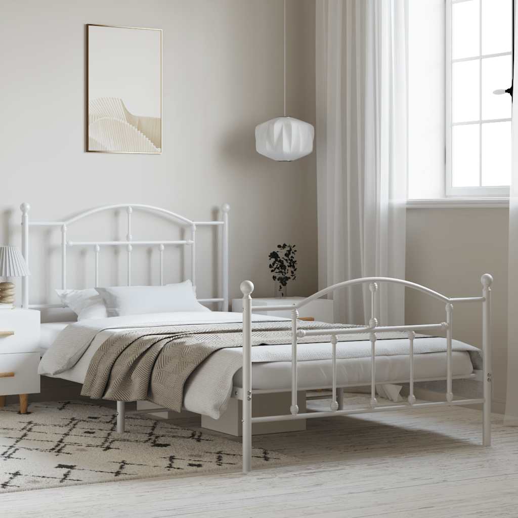 Cadre de lit métal sans matelas et pied de lit blanc 100x200 cm - XIOS