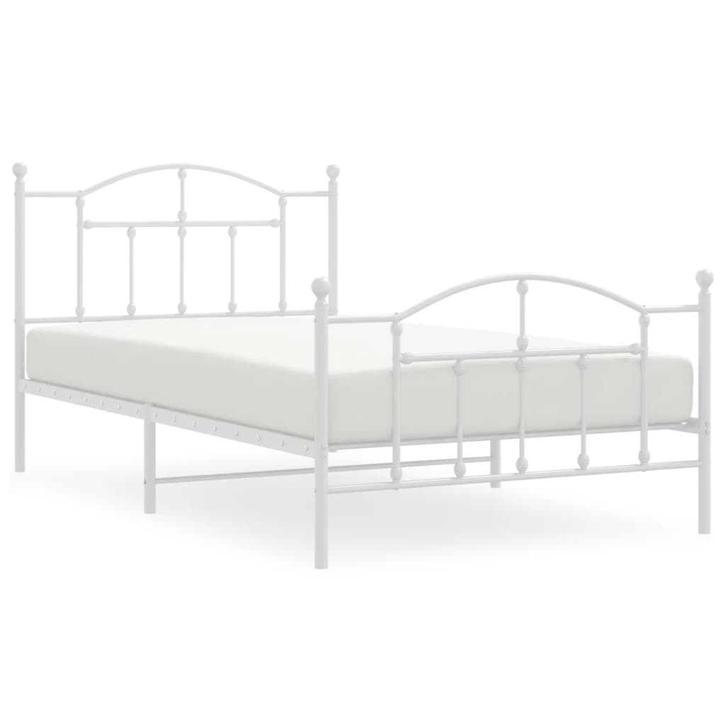 Cadre de lit métal sans matelas et pied de lit blanc 107x203 cm - XIOS