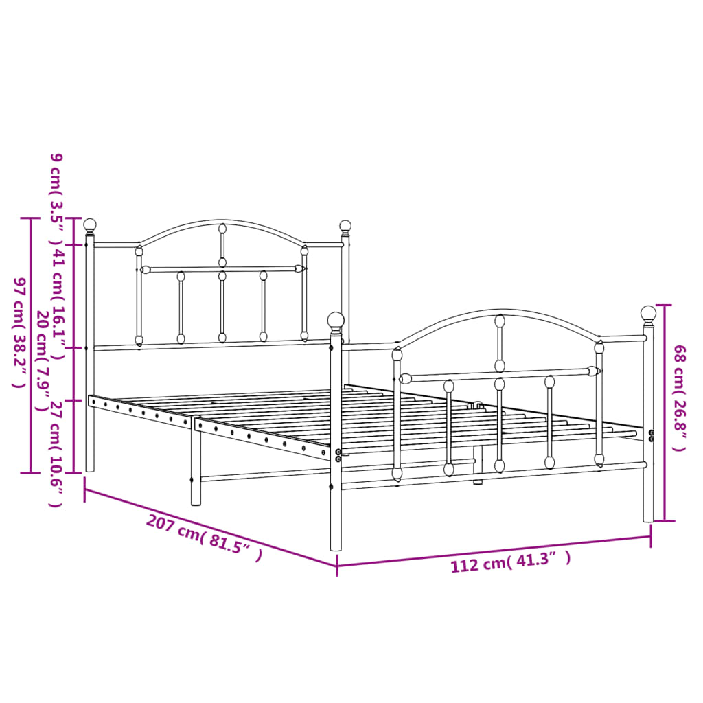 Cadre de lit métal sans matelas et pied de lit blanc 107x203 cm - XIOS