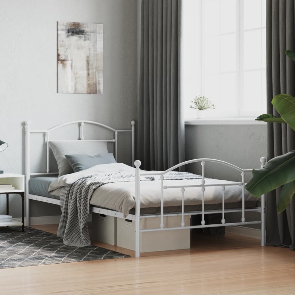 Cadre de lit métal sans matelas et pied de lit blanc 107x203 cm - XIOS