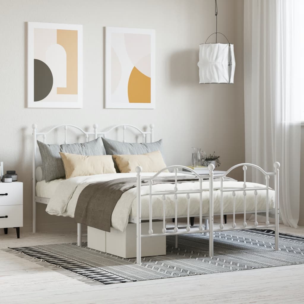 Cadre de lit métal sans matelas et pied de lit blanc 120x190 cm - XIOS