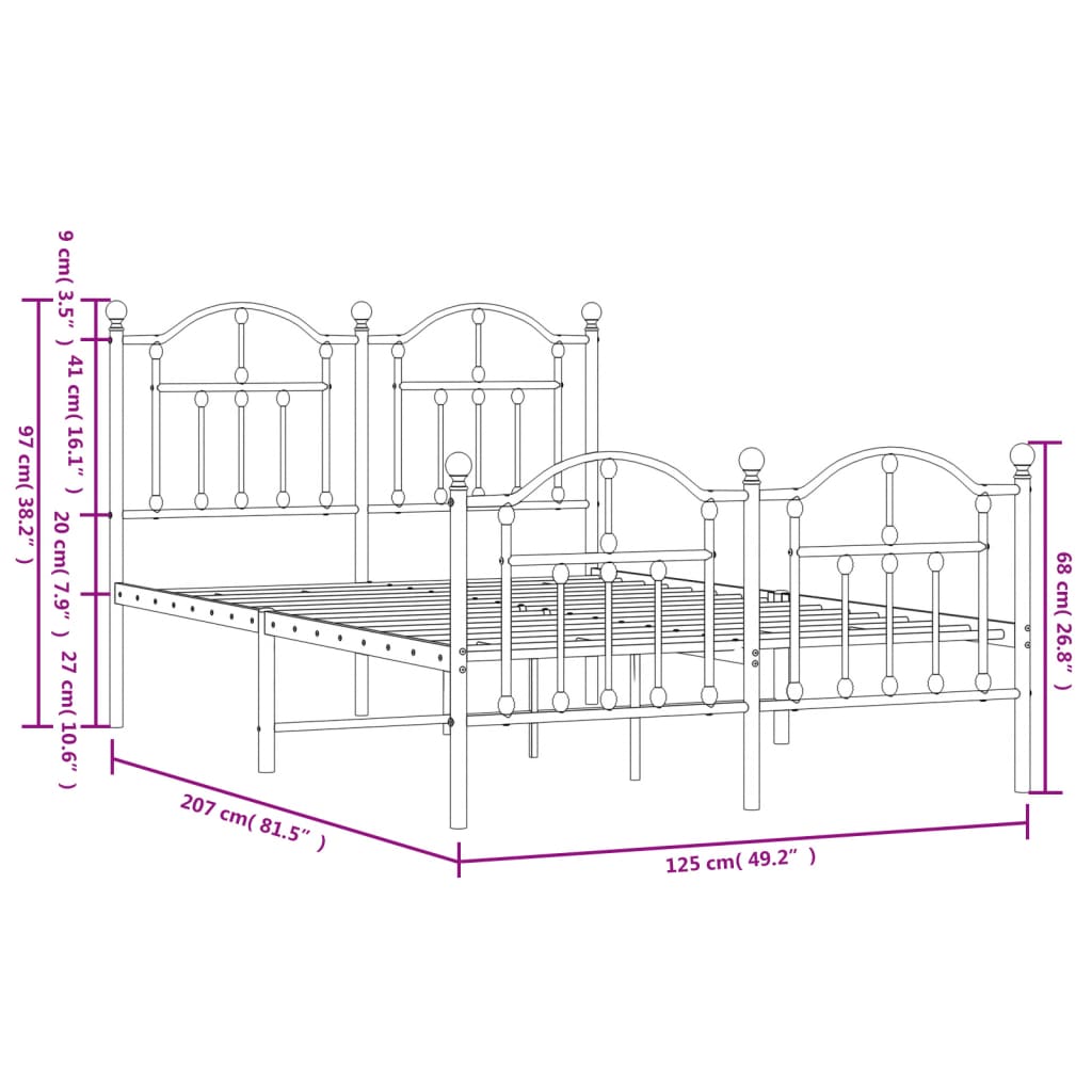 Cadre de lit métal sans matelas et pied de lit blanc 120x200 cm - XIOS