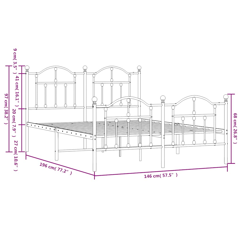 Cadre de lit métal sans matelas et pied de lit blanc 140x190 cm - XIOS