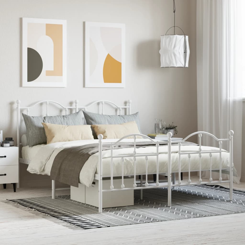 Cadre de lit métal sans matelas et pied de lit blanc 140x190 cm - XIOS