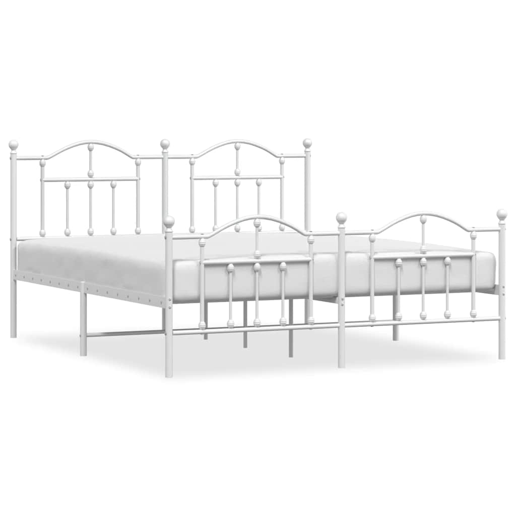 Cadre de lit métal sans matelas et pied de lit blanc 160x200 cm - XIOS