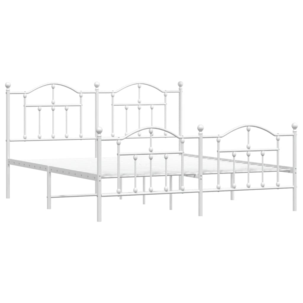 Cadre de lit métal sans matelas et pied de lit blanc 160x200 cm - XIOS