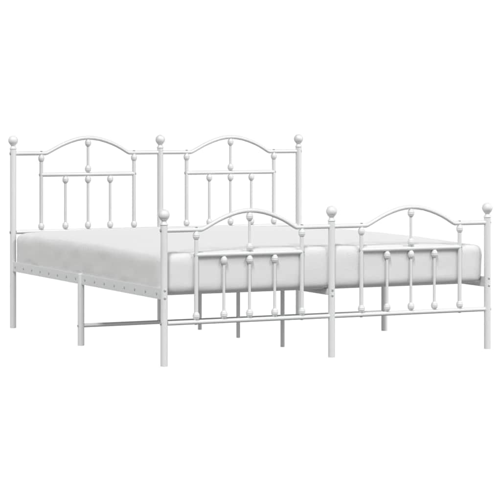 Cadre de lit métal sans matelas et pied de lit blanc 160x200 cm - XIOS