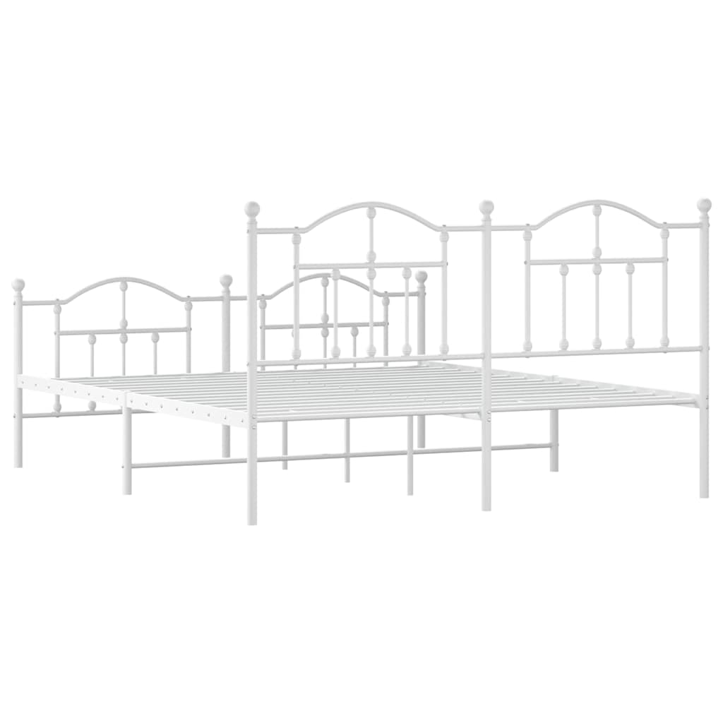 Cadre de lit métal sans matelas et pied de lit blanc 160x200 cm - XIOS