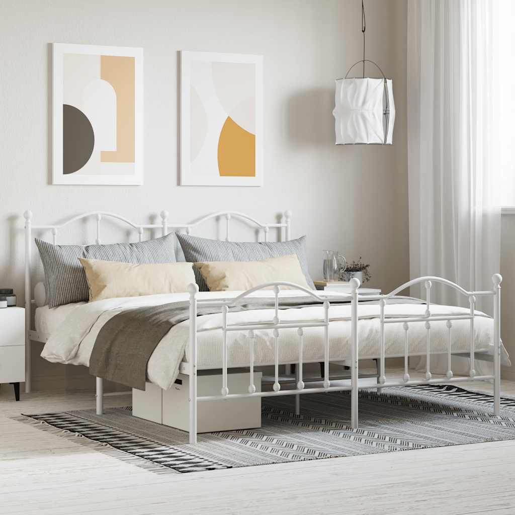 Cadre de lit métal sans matelas et pied de lit blanc 160x200 cm - XIOS