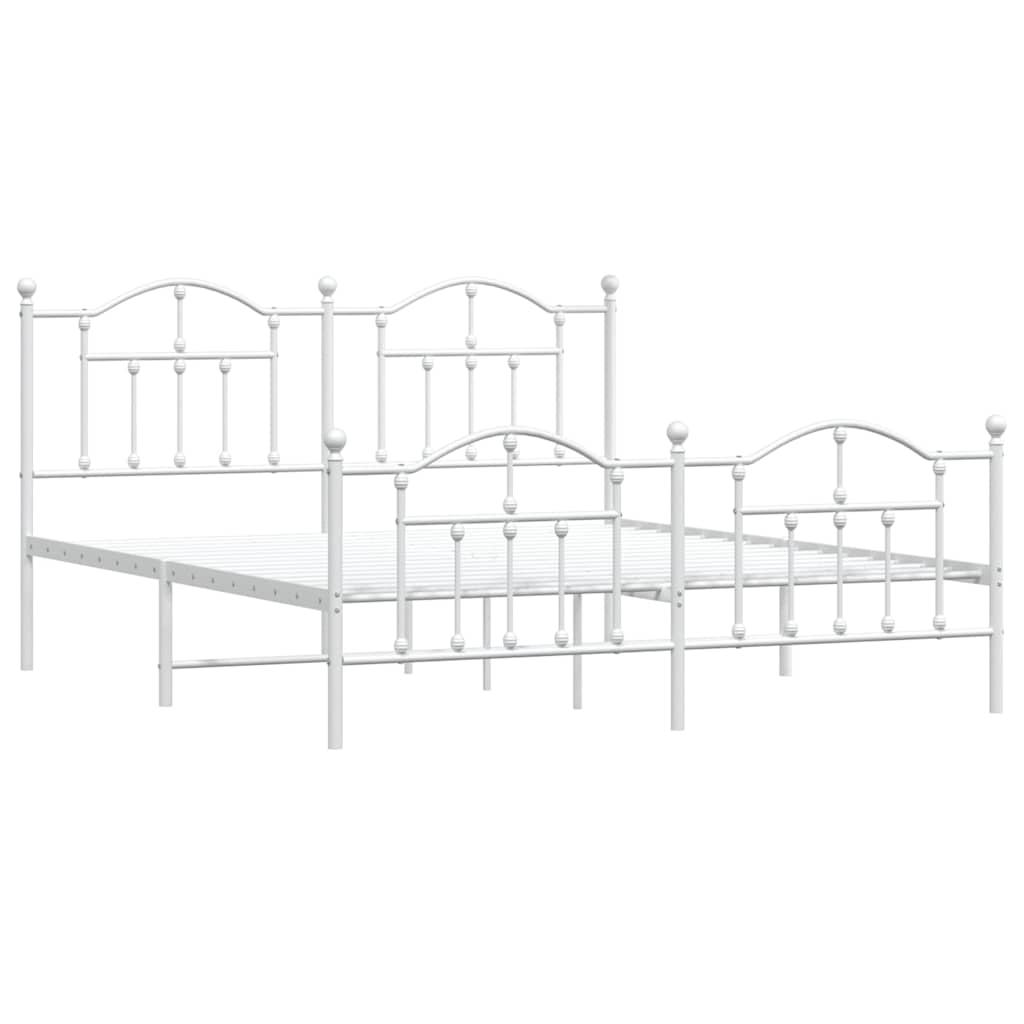 Cadre de lit métal sans matelas et pied de lit blanc 183x213 cm - XIOS