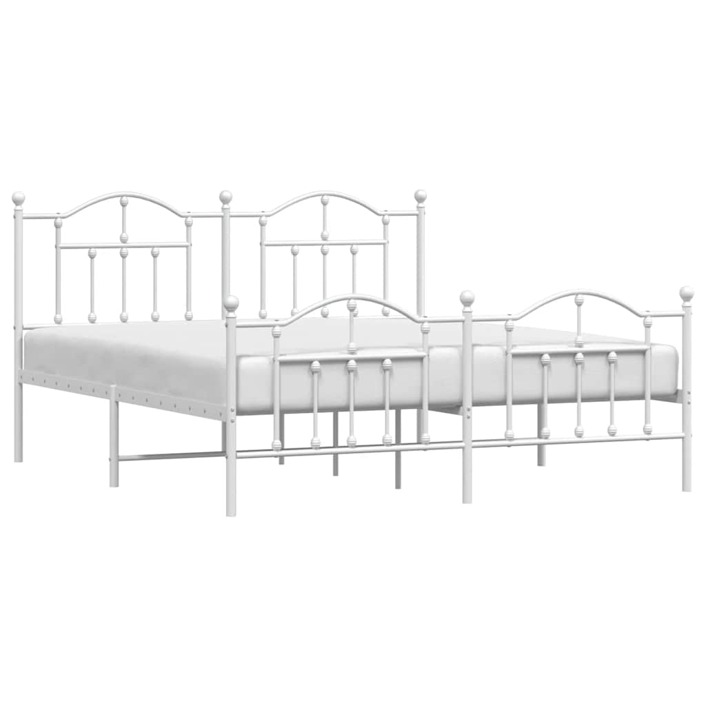 Cadre de lit métal sans matelas et pied de lit blanc 183x213 cm - XIOS