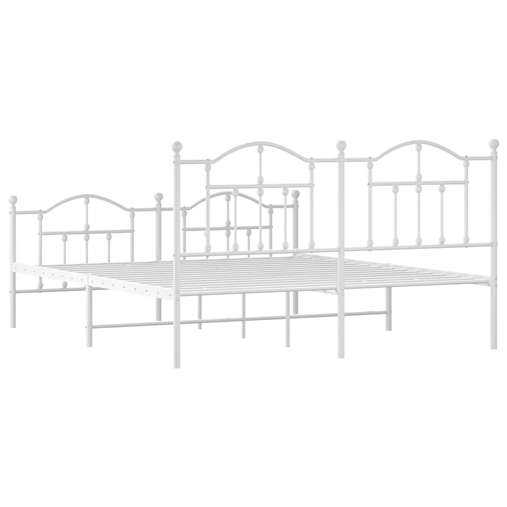 Cadre de lit métal sans matelas et pied de lit blanc 183x213 cm - XIOS