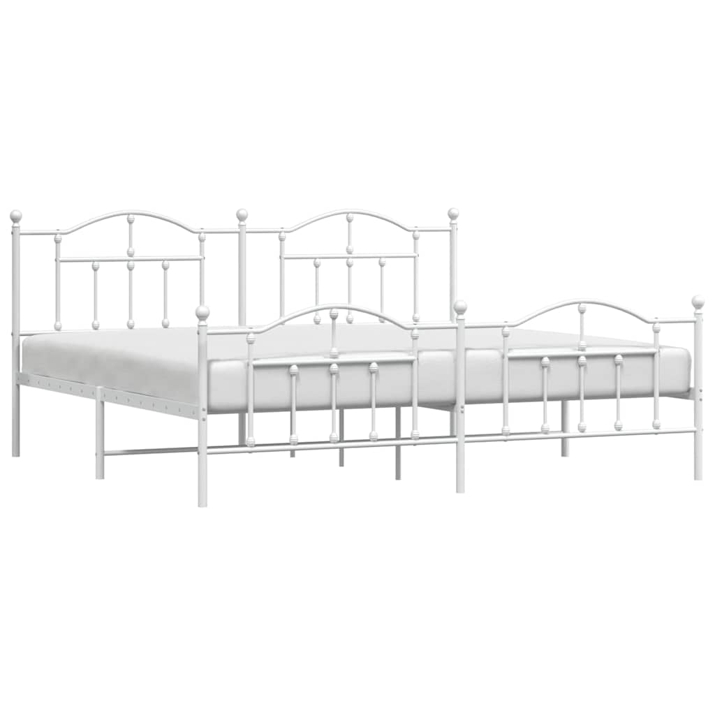 Cadre de lit métal sans matelas et pied de lit blanc 193x203 cm - XIOS