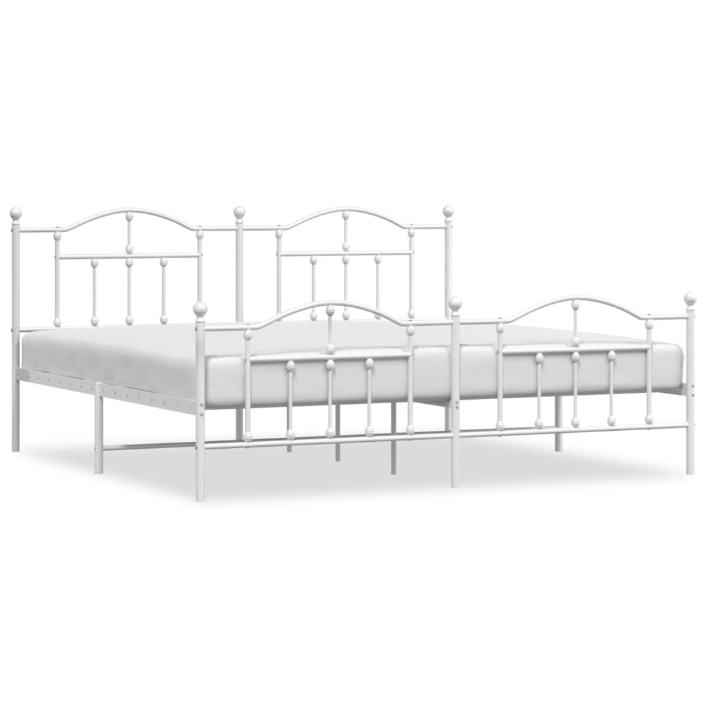 Cadre de lit métal sans matelas et pied de lit blanc 200x200 cm - XIOS