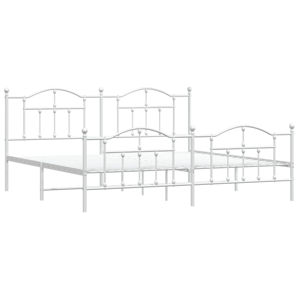 Cadre de lit métal sans matelas et pied de lit blanc 200x200 cm - XIOS