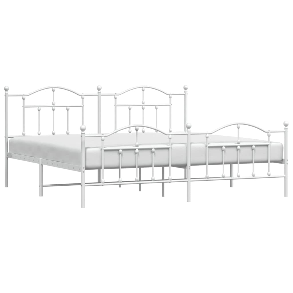 Cadre de lit métal sans matelas et pied de lit blanc 200x200 cm - XIOS