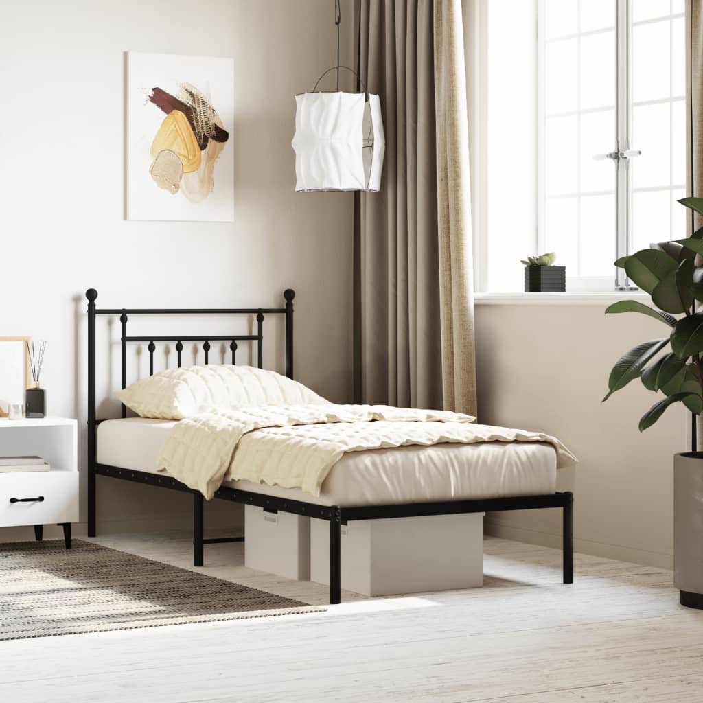 Cadre de lit métal sans matelas avec tête de lit noir 80x200 cm - XIOS