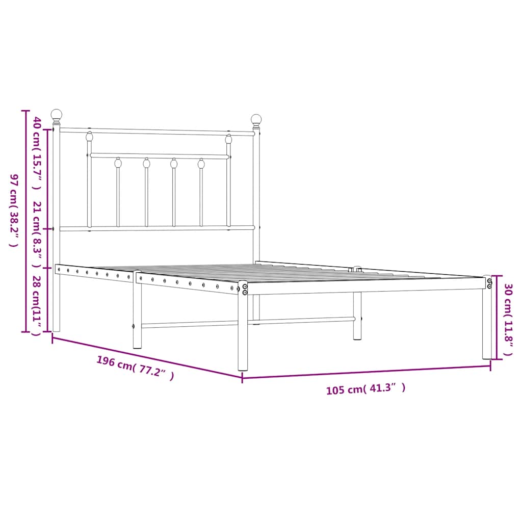 Cadre de lit métal sans matelas avec tête de lit noir 100x190cm - XIOS