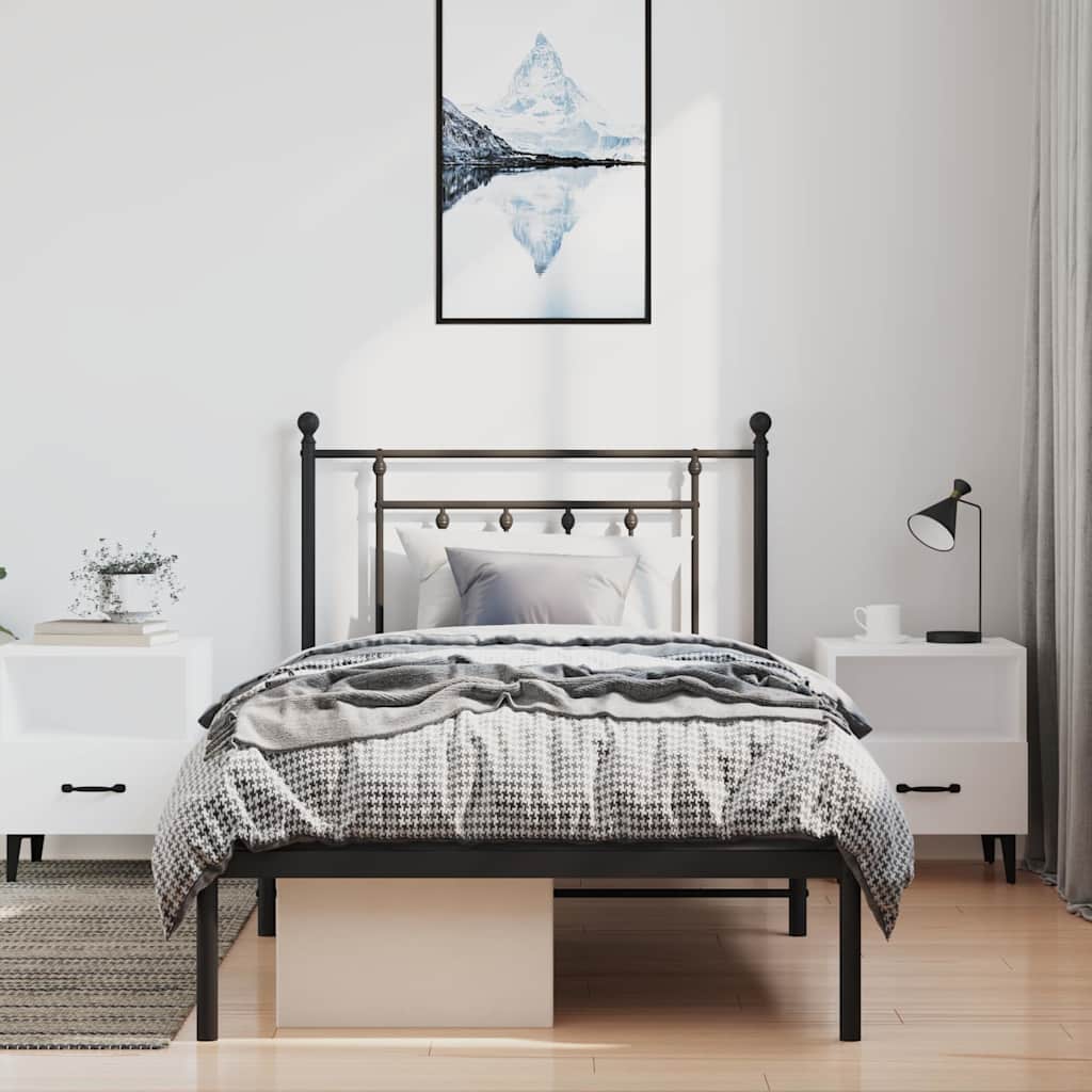 Cadre de lit métal sans matelas avec tête de lit noir 100x200cm - XIOS