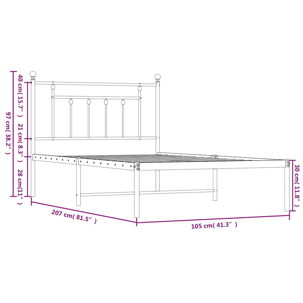 Cadre de lit métal sans matelas avec tête de lit noir 100x200cm - XIOS