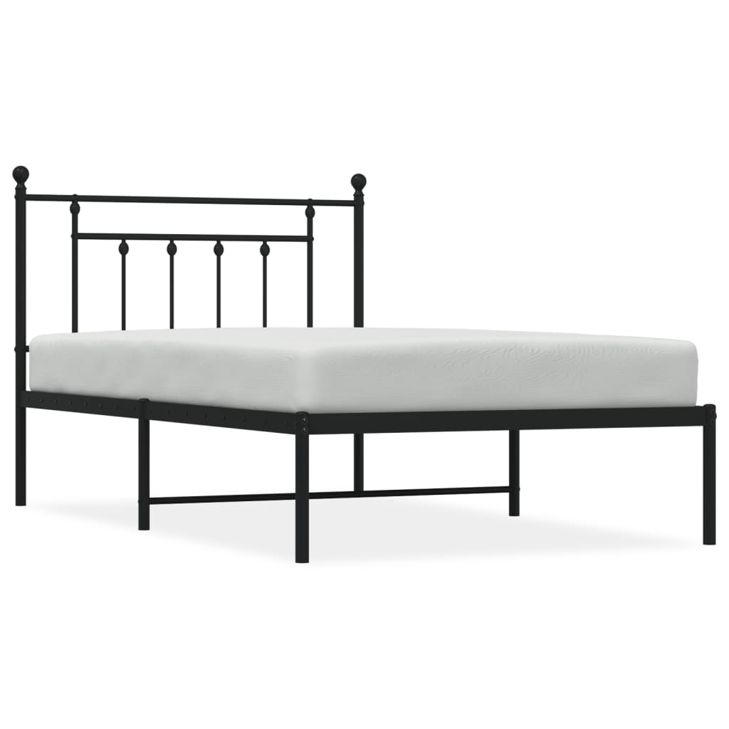 Cadre de lit métal sans matelas avec tête de lit noir 107x203cm - XIOS