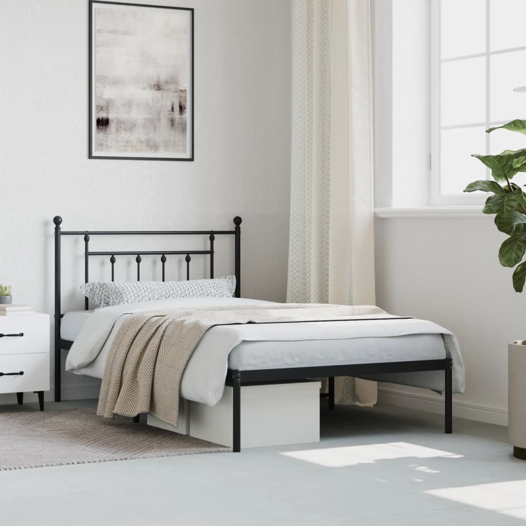 Cadre de lit métal sans matelas avec tête de lit noir 107x203cm - XIOS