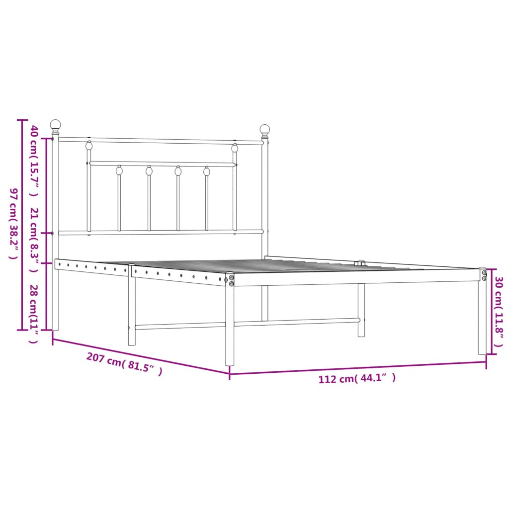 Cadre de lit métal sans matelas avec tête de lit noir 107x203cm - XIOS