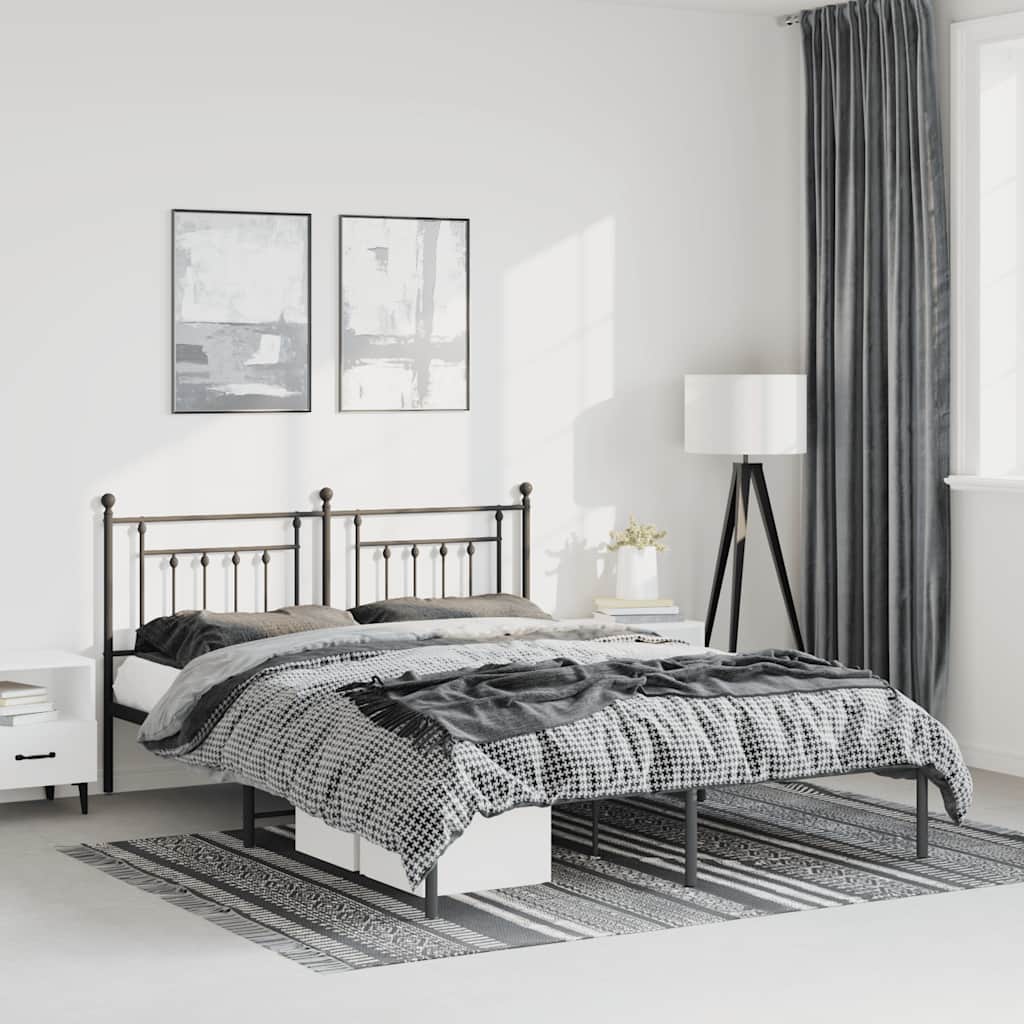 Cadre de lit métal sans matelas avec tête de lit noir 135x190cm - XIOS