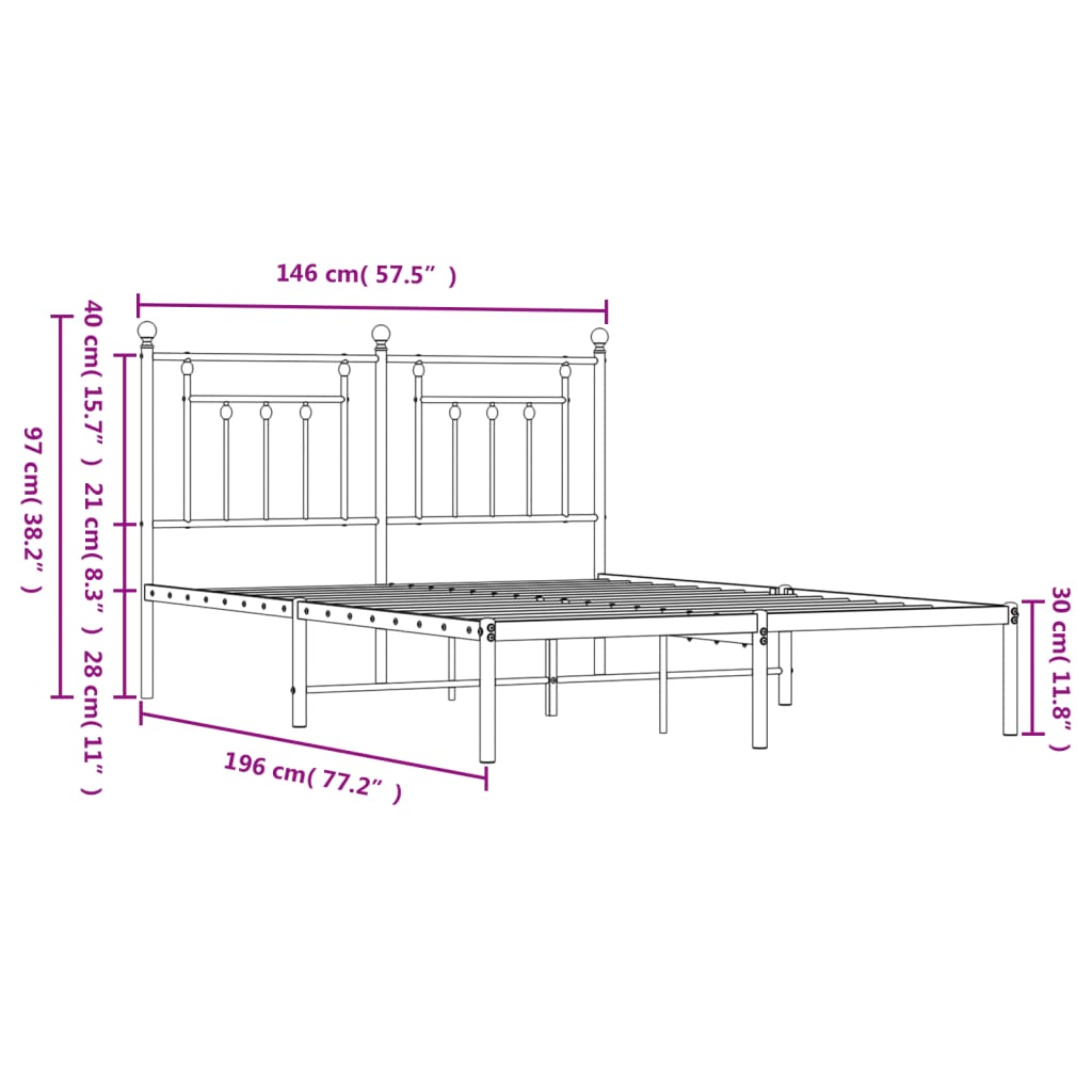 Cadre de lit métal sans matelas avec tête de lit noir 140x190cm - XIOS