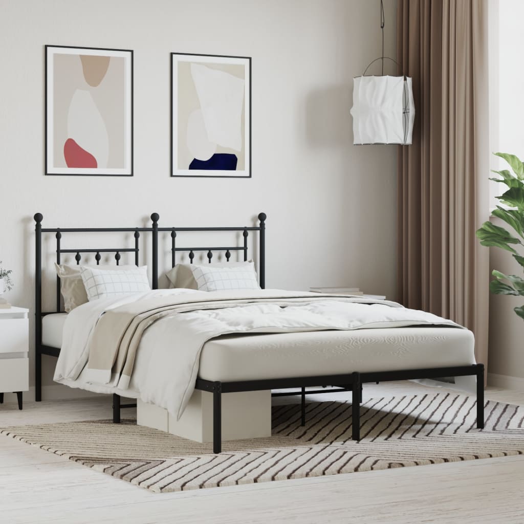 Cadre de lit métal sans matelas avec tête de lit noir 140x190cm - XIOS