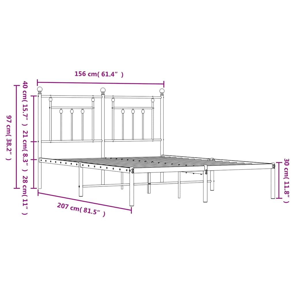 Cadre de lit métal sans matelas avec tête de lit noir 150x200cm - XIOS