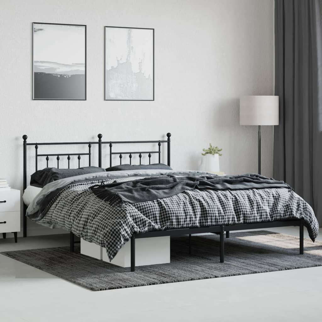 Cadre de lit métal sans matelas et tête de lit noir 160x200 cm - XIOS