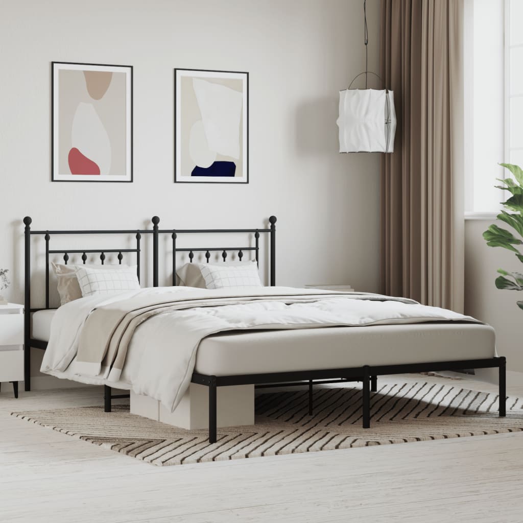 Cadre de lit métal sans matelas et tête de lit noir 160x200 cm - XIOS