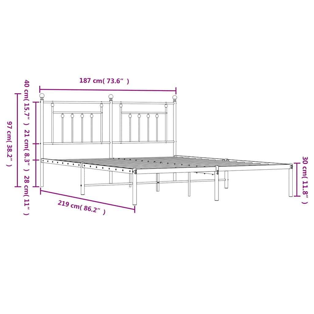 Cadre de lit métal sans matelas avec tête de lit noir 183x213cm - XIOS