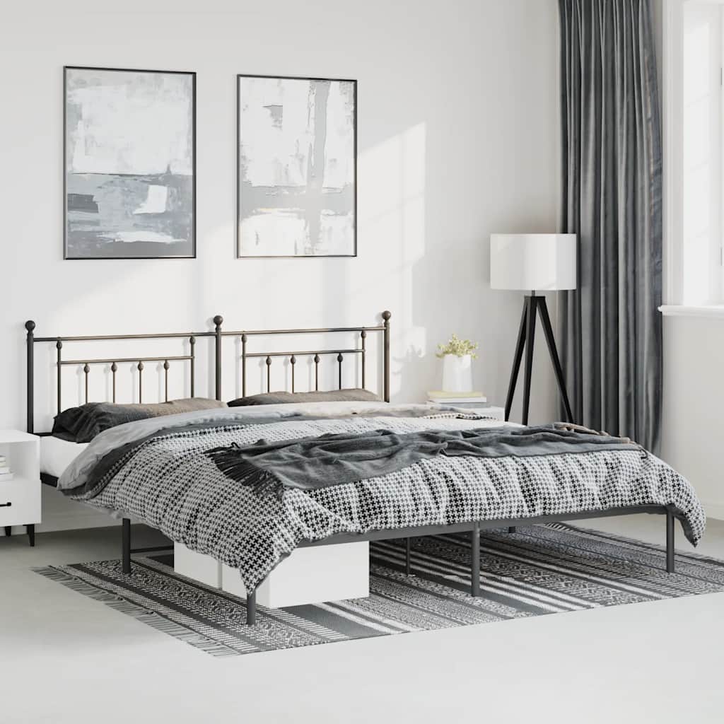 Cadre de lit métal sans matelas avec tête de lit noir 193x203cm - XIOS