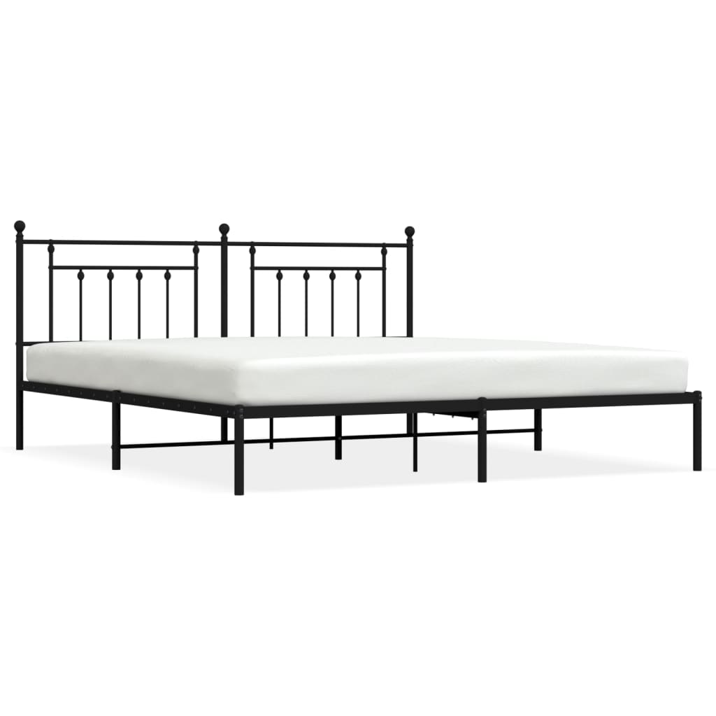Cadre de lit métal sans matelas avec tête de lit noir 200x200cm - XIOS